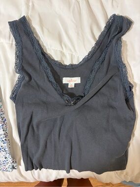 Colsie Dark Slate Lace-Trim Ribbed Tank